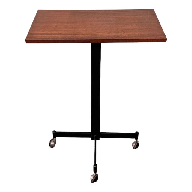 Vintage High Coffee Table with Teak Top and Metal Frame with Casters, 1960s For Sale