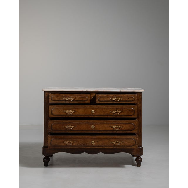 French French Oak Marble-Top Chest of Drawers, Antique, France, 19th Century For Sale - Image 3 of 17