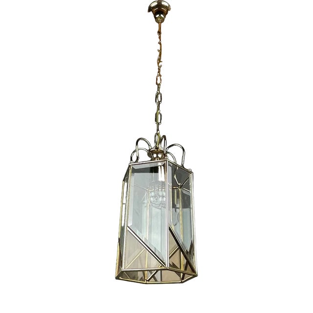 Vintage Pendant Lamp in Brass Polished Glass, Italy, 1960s For Sale