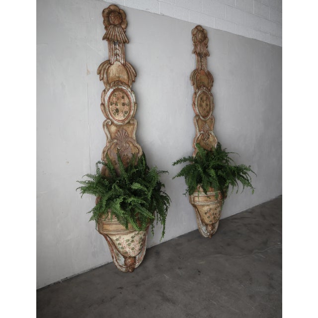 Late 19th Century 8ft Tall Pair of Antique European Wood Jardiniere Planters For Sale - Image 5 of 12