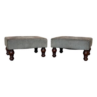 Pair of Footstools with leather seat and Bowl Legs For Sale