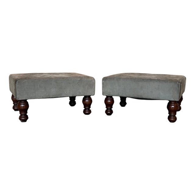 Pair of Footstools with leather seat and Bowl Legs For Sale
