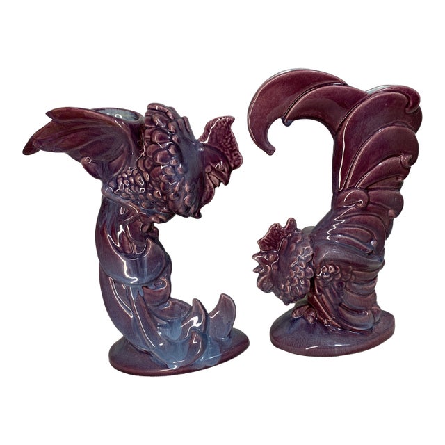 Mid Century Modern “Fighting Cocks” by Royal Haeger - Pair of Vases For Sale