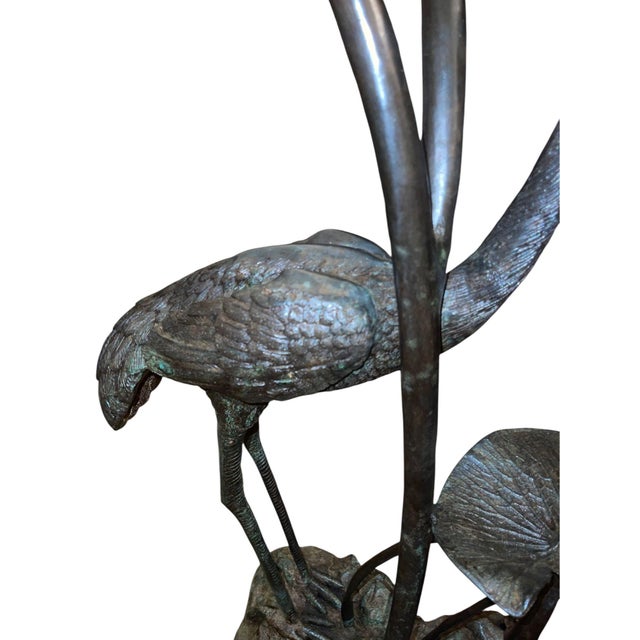 LaBarge Bronze Crane & Lily Pad Glass Top Console Table. u.s.a Late 20th Century For Sale In Los Angeles - Image 6 of 10