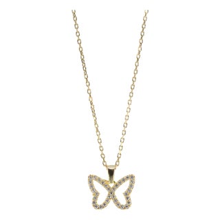 Gold Sparkly Butterfly Necklace For Sale