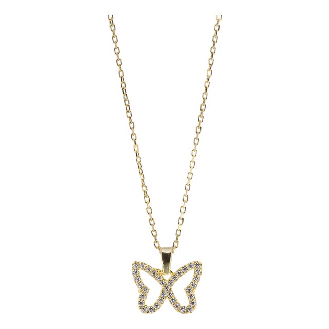 Gold Sparkly Butterfly Necklace For Sale