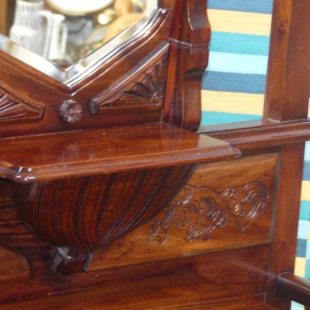 Antique Art Nouveau Mahogany Wardrobe with Beveled Mirror, Chest of Drawers, and Umbrella Stand, 1920s For Sale - Image 17 of 18
