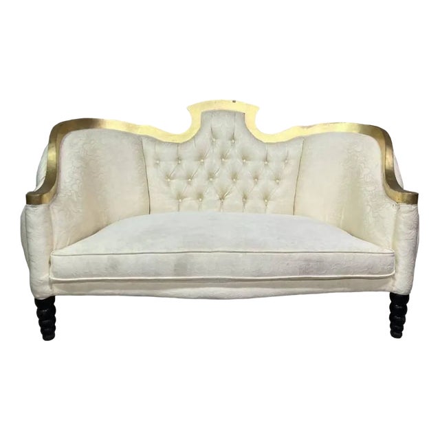 Large Baroque Style Bench in Golden Wood For Sale