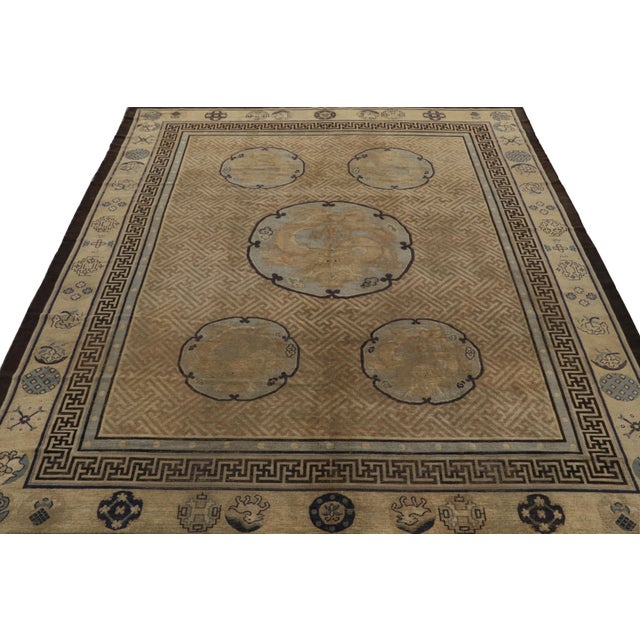 Late 18th Century Late 18th Century Antique Chinese Dragon Rug in Gold With Pictorial Medallions For Sale - Image 5 of 7