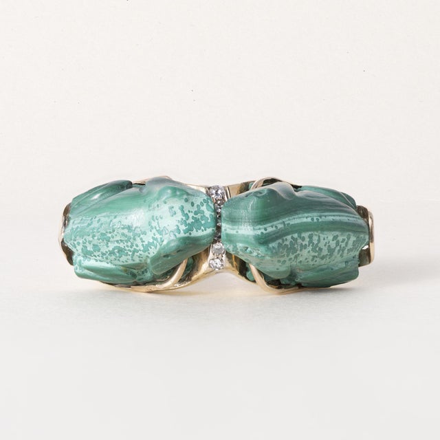 Vintage 14k Malachite and Diamond Kissing Frogs Artisan Ring, Size 8.25 For Sale - Image 4 of 6