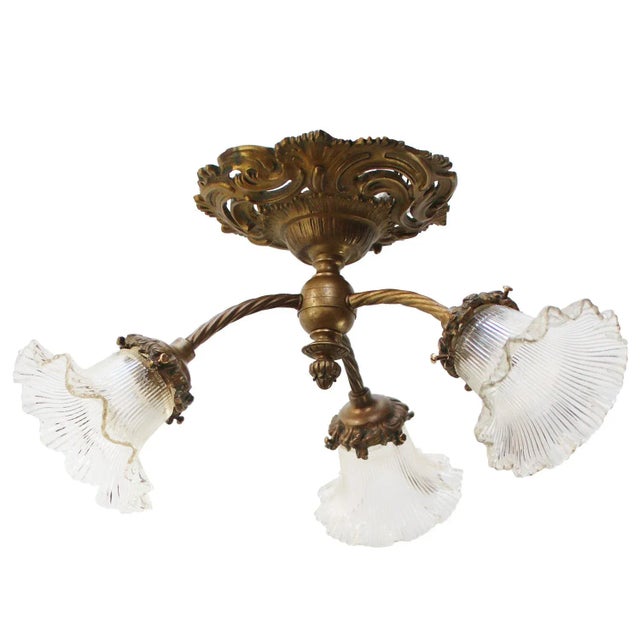 Gold French Brass and Glass Flush Mount from Holophane For Sale - Image 8 of 8