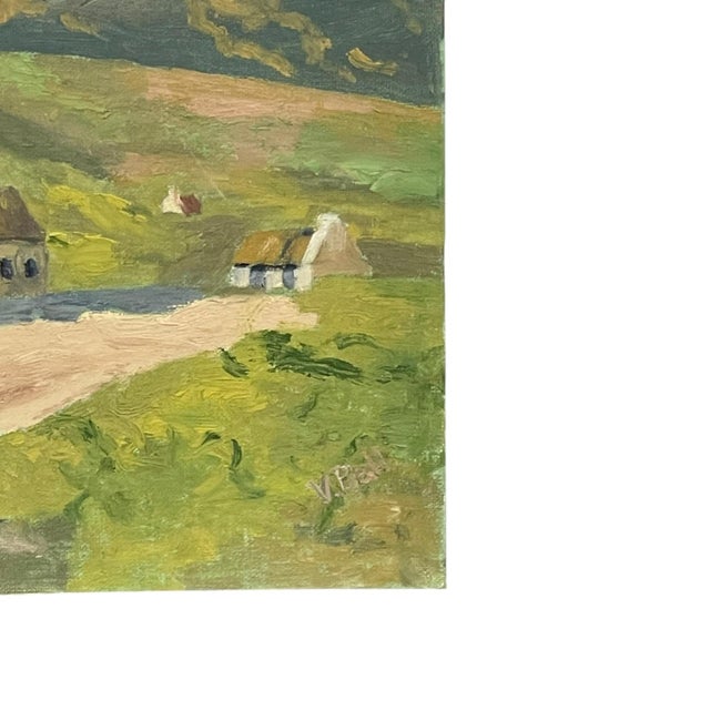 Early 20th Century Vintage European Village Landscape Painting on Canvas. For Sale - Image 5 of 10