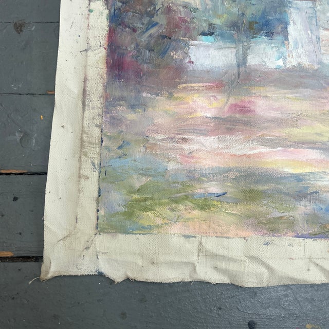 1950’s Impressionist Summer Village Painting on Canvas For Sale - Image 4 of 5