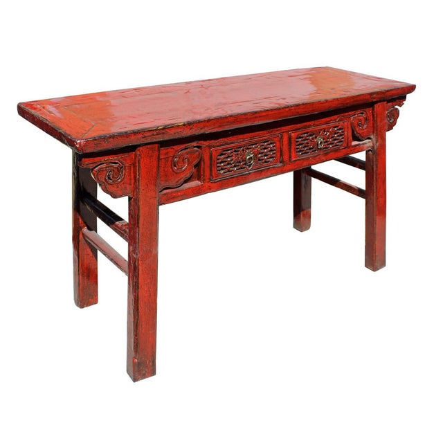 Chinese Distressed Red 2 Drawers Side Pedestal Console Table Chairish