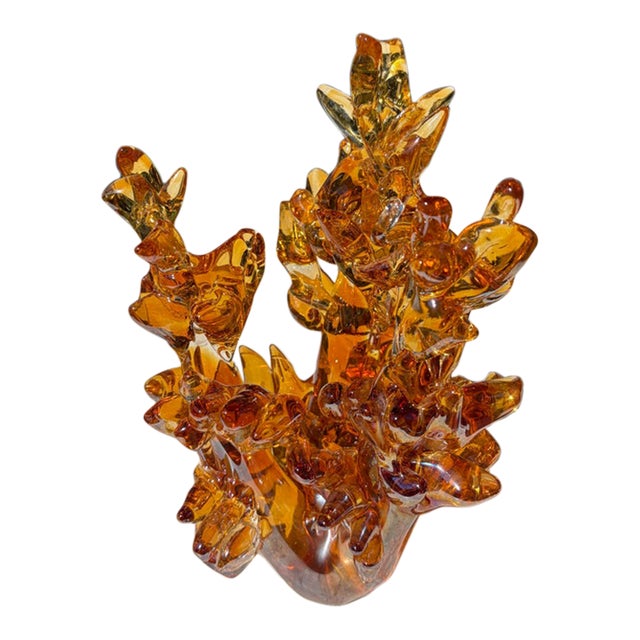 Mid Century Amber Hand-Blown Art Glass Abstract Sculpture For Sale