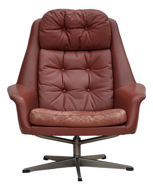 Danish Swivel Armchair in Furniture Leather by H.W. Klein for Bramin, 1970s