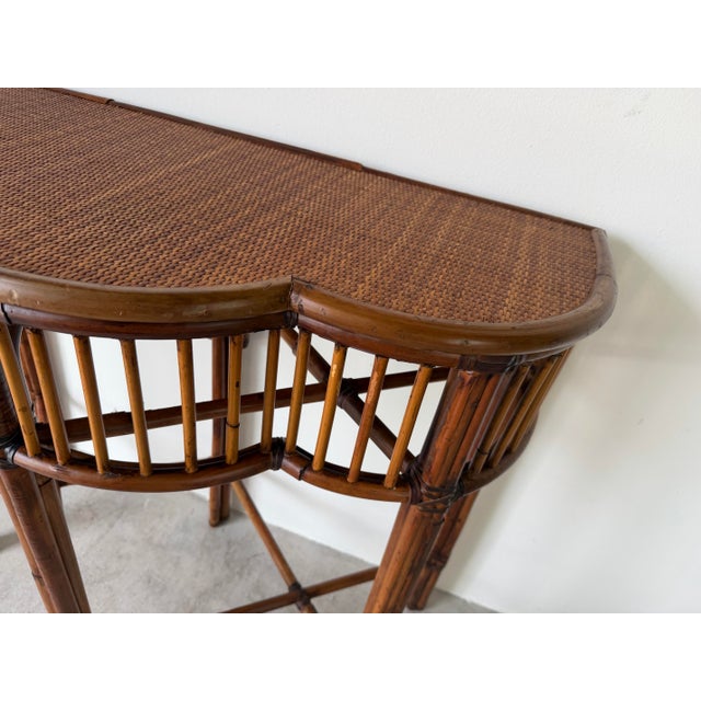 Brown Vintage Milling Road for Baker Bamboo & Rattan Demi-Lune Console Table For Sale - Image 8 of 12