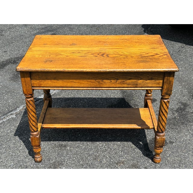 Mid 19th Century 19th C. Tiger Oak One-Drawer Library Table - Twist Legs + Highly Detailed For Sale - Image 5 of 17