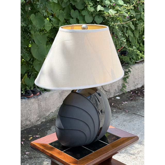 Art Deco Vintage Post-Modern Art Deco Black Ceramic Table Lamp For Sale - Image 3 of 15
