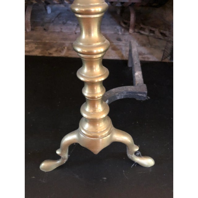 Brass Andirons With Ball Motife -A Pair For Sale - Image 4 of 7