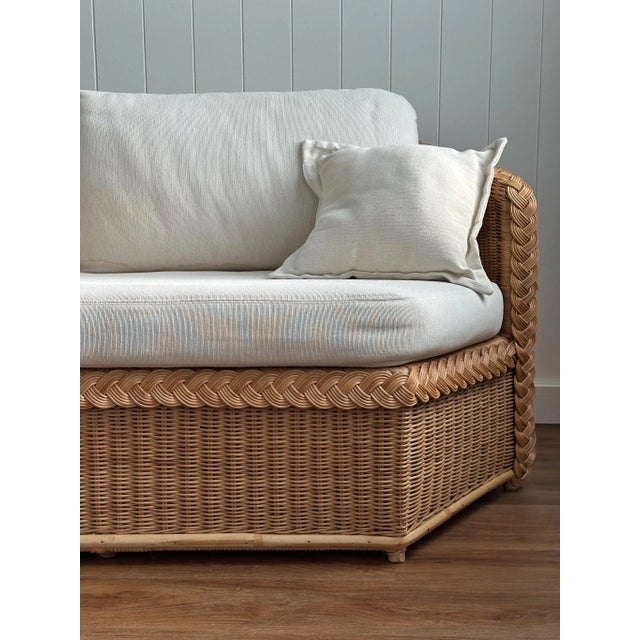 Brown Jordan Vintage Brown Jordan Braided Wicker Hexagonal Sofa For Sale - Image 4 of 18