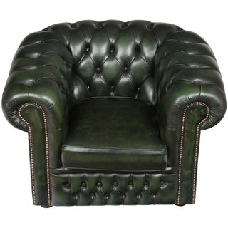 1980s Vintage Tufted Green Leather Chesterfield Club Chair For Sale
