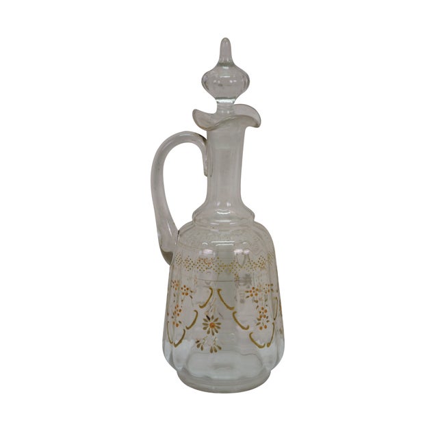 Victorian Antique Victorian Bohemian Enameled Decanter & 6 Cordial Goblet Glasses 12" For Sale - Image 3 of 18
