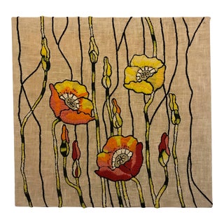 Large Embroidered Vintage Floral Wall Art Hanging For Sale