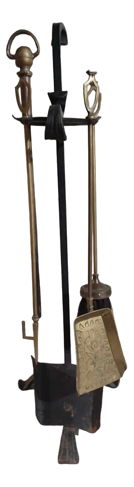 Art Deco Brass Stove and Fireplace Tools, Set of 4