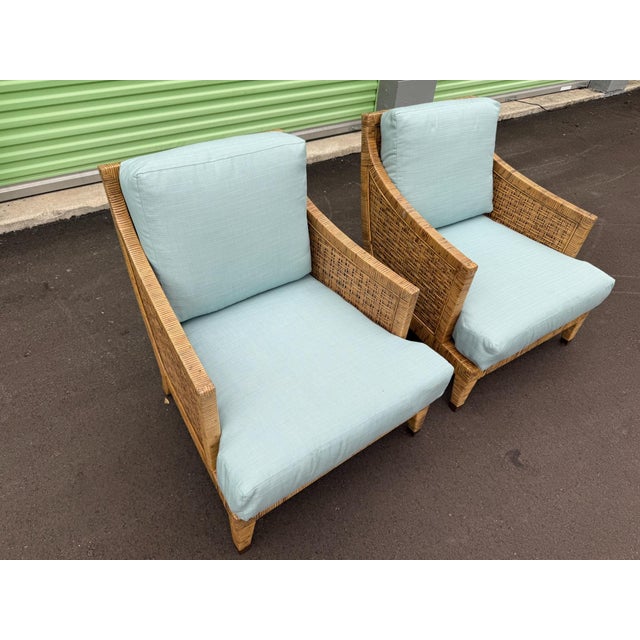 Late 20th Century Pair of McGuire St. Germain Woven Rattan Cane Lounge Chairs For Sale - Image 10 of 12