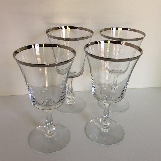 Vintage Signed Fostoria Platinum Rim Crystal Cocktails or Water Glasses