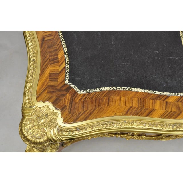 Late 20th Century Late 20th Century French Louis XV Style Figural Bronze Ormolu Leather Top Bureau Plat Writing Desk For Sale - Image 5 of 12