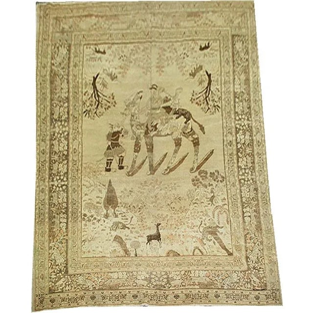 Antique Pictorial Persian Haji Jalili Tabriz Rug For Sale - Image 9 of 9