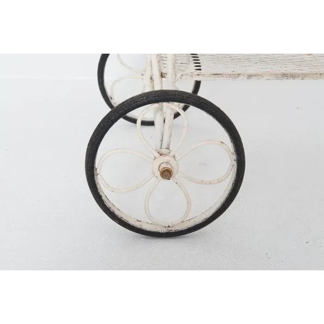 Vintage Woodard Chantilly Rose White Wrought Iron Tea or Bar Cart For Sale In New York - Image 6 of 13
