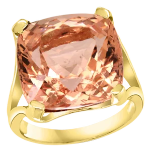 16 Carat Cushion Shape Morganite Cocktail Ring 14 Karat Yellow Gold Estate