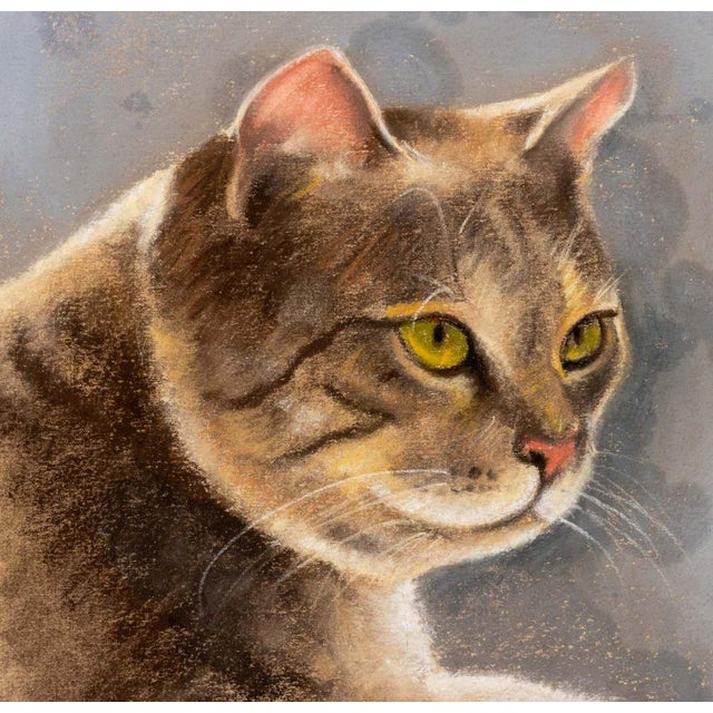 Contemporary Henry Imms Tabby Cat Pastel on Toned Paper, 1981 For Sale - Image 3 of 5