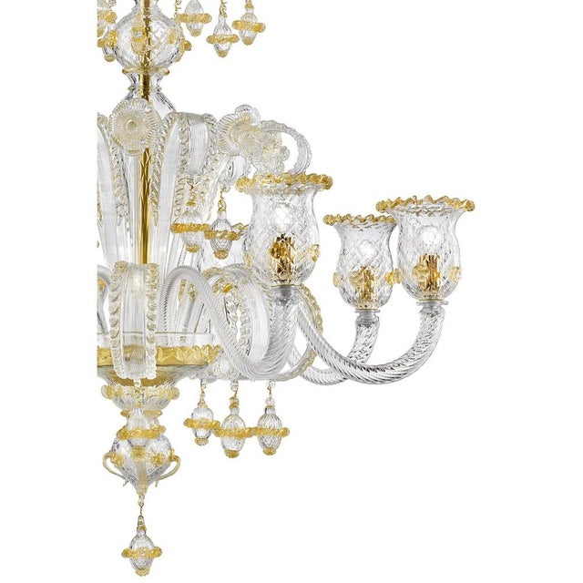 Ornate Murano Glass Chandelier with Refined Gold Trimming by Simoeng For Sale - Image 4 of 9