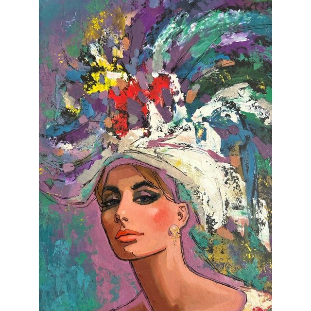 Original 1960’s Impressionist Portrait of Las Vegas Showgirl Oil Painting on Panel For Sale - Image 4 of 6