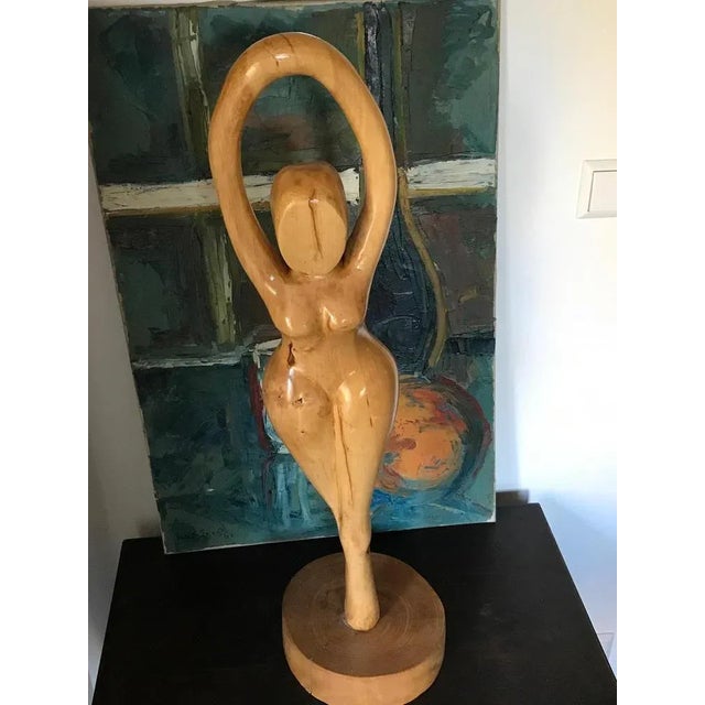 Large Modernist Wood Sculpture of Woman Dancer, Denmark, 1960s For Sale - Image 9 of 10