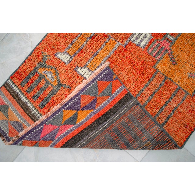 1970s Vintage Hand Knotted Turkish Rug Orange Gray Kitchen Runner 2x11 Rare Mythological Ancient Aliens Motif Rug For Sale - Image 11 of 12