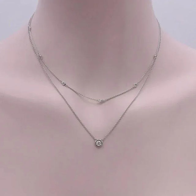 Metal 14K White Gold Bezel Set Diamond Solitaire Necklace For Sale - Image 7 of 7