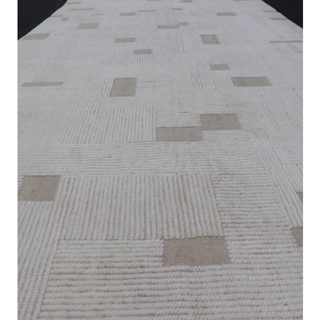 Measures: 5'4 x 12'8 Modern Gallery Rug with Subtle Grid Design in Soft Ivory and Taupe 5'4 x 12'8. Keivan Woven Arts /...
