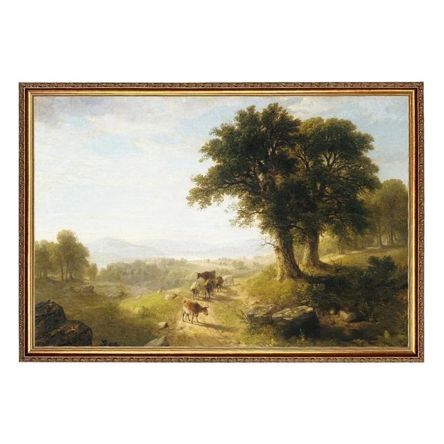 River Scene Landscape Contemporary Reproduction Print on Canvas After Asher Durand, Framed 33x23 For Sale - Image 4 of 4