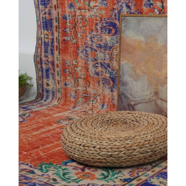 1970s Vintage Handmade Wool Cotton Orange Area Rug For Sale - Image 12 of 12