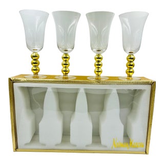 Late 20th Century Neiman Marcus Gold Ball Goblets in Original Box ~ 4pc Set For Sale