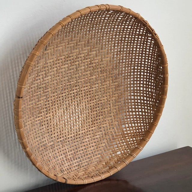 Chinoiserie Vintage Mid-20th Century Handwoven Chinese Winnowing Basket For Sale - Image 3 of 11