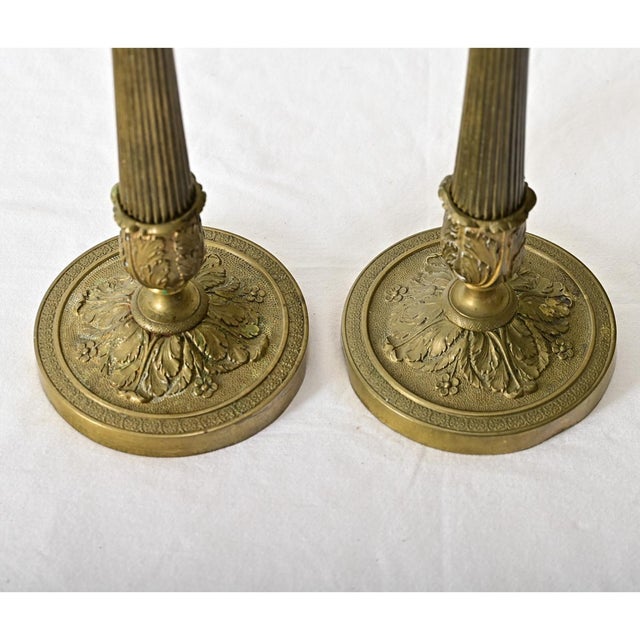 Late 18th Century French Pair 18th Century Louis XVI Style Bronze Candlesticks For Sale - Image 5 of 11