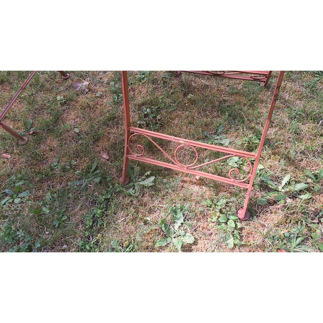 Mid-Century Distressed Painted Iron Garden Table and Chairs, Set of 3 For Sale - Image 12 of 17