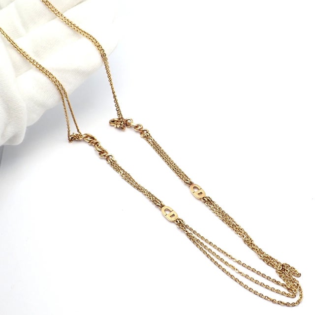 Gold Vintage Christian Dior Solid Gold CD Three Strand 28" Long Necklace Germany For Sale - Image 8 of 13