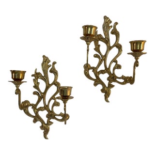 Mid 20th Century French Style Brass Wall Candle Sconces - a Pair For Sale